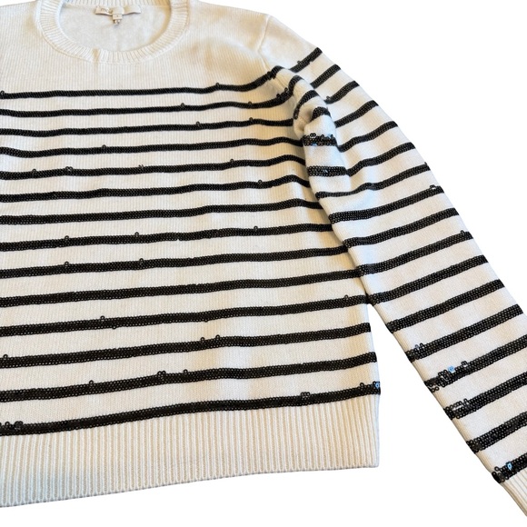 Maje Mystrip Sequined Striped Sweater Ecru Black Wool Blend Size 1 Small Women's - Picture 5 of 15